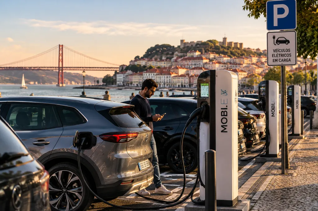Electric cars lead sales - High-traffic charging station with sleek silver EV