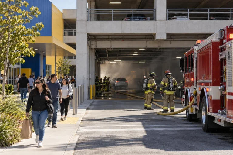Electric Vehicle Fire Inside IKEA Parking Garage Triggers Evacuations in Covina