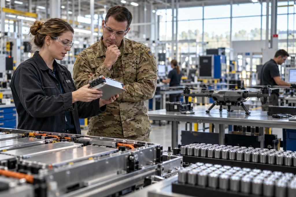 EV battery factory drone grant - Automated cleanroom assembly line producing advanced lithium-ion cells