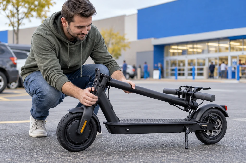 Walmart electric scooter - Urban alleyway folding scooter with quick-release latch