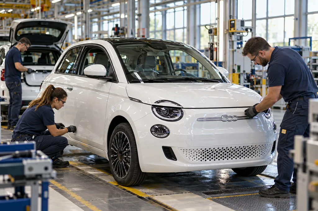 Stellantis small electric vehicles with Leapmotor - Assembly line inside Italian automotive plant